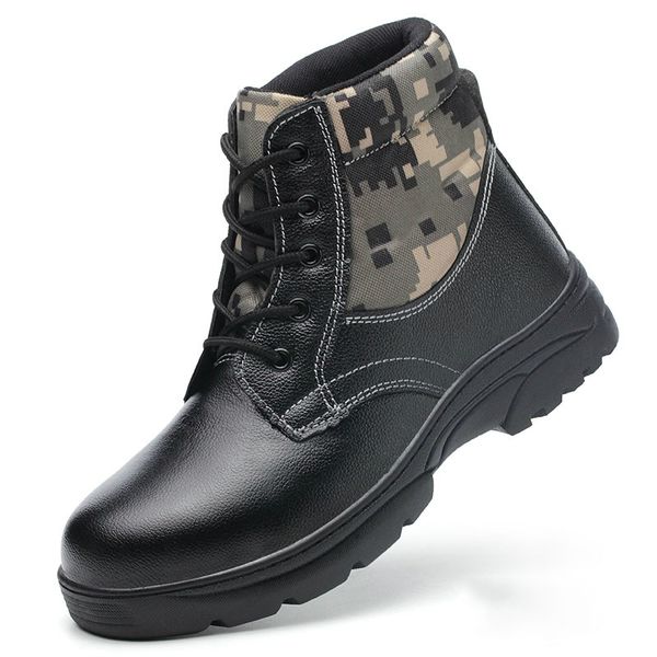 

plus size mens casual steel toe caps work safety boots leather tooling worker shoes autumn winter platform security ankle botas, Black