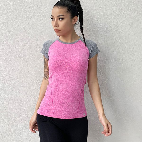 

cretkoav women yoga shirt tight seamless short sleeves t shirts quick drying breathable fitness t-shirt women sports gym clothes, White;red