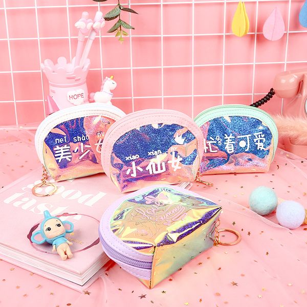 

new style cartoon laser purse shell key coin pocket zipper mini headset coins storgage bag wholesale, Black