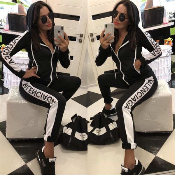 

womens autumn brand tracksuits two pieces zipper hoodies + pants fashion designer jogging sporter suit luxury goods female clothe eu s-xl, Gray