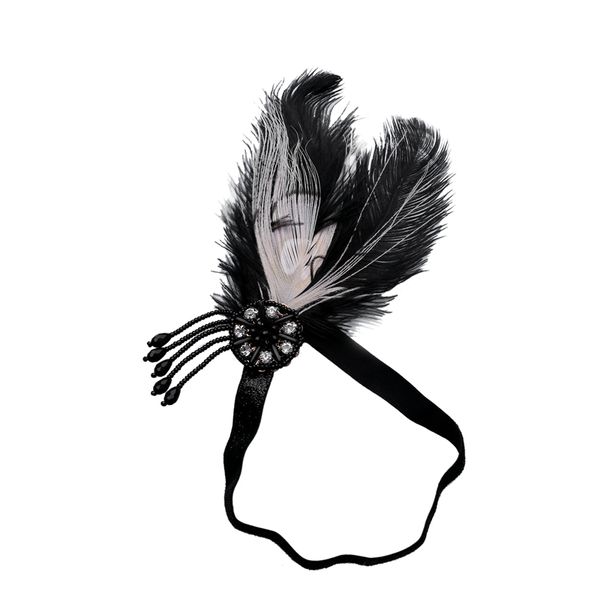 

baffle headband headdress black feather butterfly headband hair accessory with crystal, Golden;silver