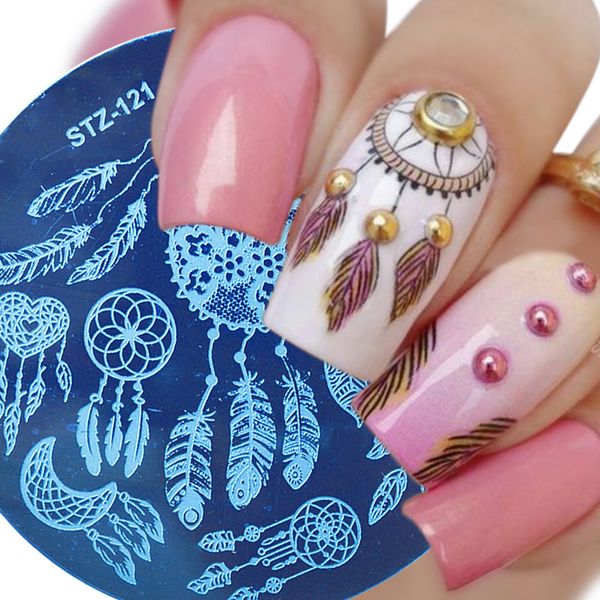 

1pcs round nail stamping template plates dream catcher flowers lace image polish transfer diy tools for nail art jistz101-130, White