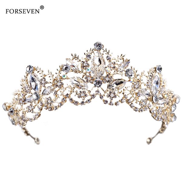 

new fashion wedding crystal crown hair jewelry forseven gold handmade rhinestone bridal tiaras crown accessories, Golden;white