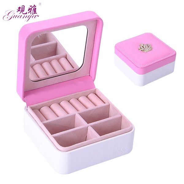 

2019 small storage box customized jewlery boxes with crown jewel organizer jewel casket fashion wedding birthday gift, Pink;blue