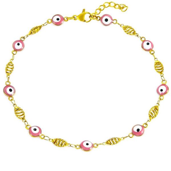 

6mm enamel beads stainless steel bracelet gold overlay with colorful mini evil eye style adjustable ankle bracelet with extender, Golden;silver