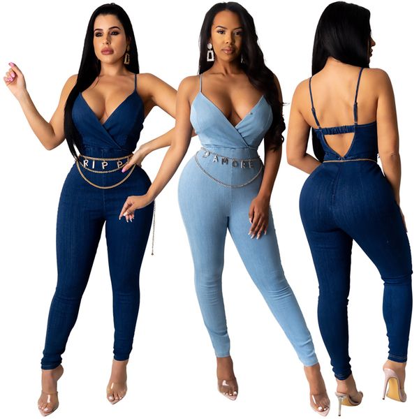

adogirl women jeans jumpsuit deep v neck sleeveless spaghetti straps backless denim romper summer casual overalls, Black;white