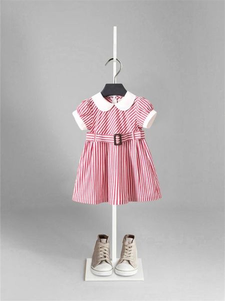 

girl's dresses baby girls clothes summer dress short sleeve born infant cotton navy stripe pink toddler, Red;yellow