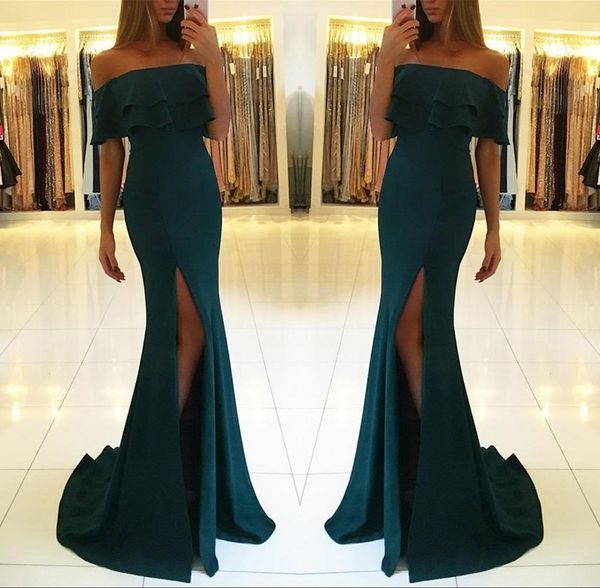 

dark green off shoulder bridesmaid dresses mermaid side split maid of honor gown wedding guest dress bm0631, White;pink