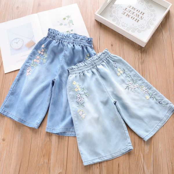 

21718-9018 summer style ~ girls' flower denim shorts wide leg shorts baby wide leg pants children's pants, Blue