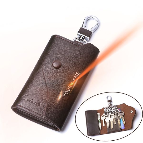 

men's car keys wallets genuine cowhide leather male key holder organizer housekeeper keychain purse key ring bag keys case pouch, Slivery;golden