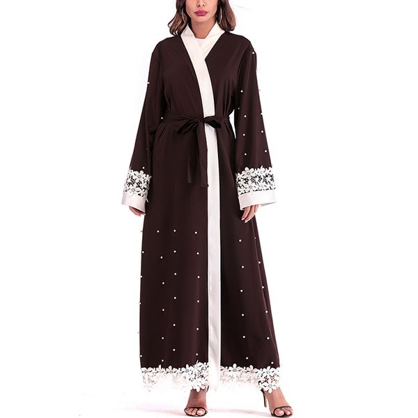 

fashion women abaya elegant islam robe musulman brown lace robes women ramadan party clothes moroccan caftan abaya #w, Red