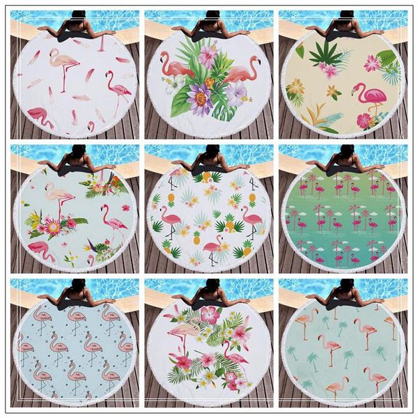 

13 styles 150cm flamingo printed round tassel beach towel women shawl tablecloth picnic rugs yoga mat round beach towel cca9697 30pcs