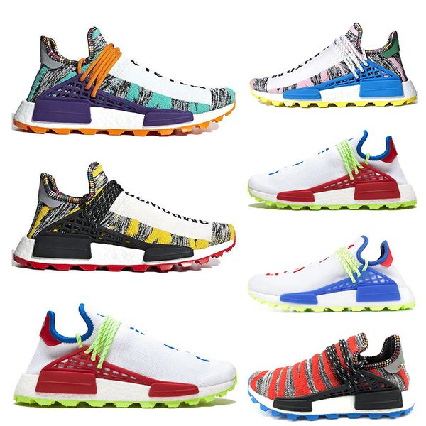 

human race mens women running shoes pharrell williams solar pack afro hu nerd blue homecoming mens trainers sport sneakers 36-45, White;red