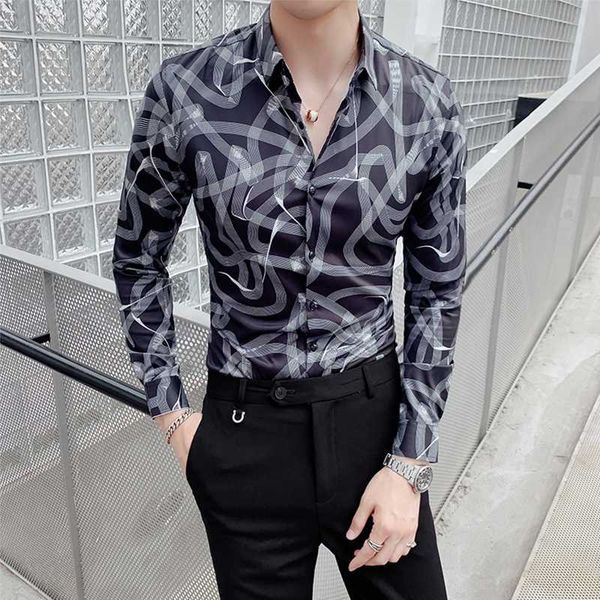 

four seasons social shirts отложной воротник camisas para hombre текстурная печать самосовершенствование рубашка с длинным рукавом темпераме, White;black