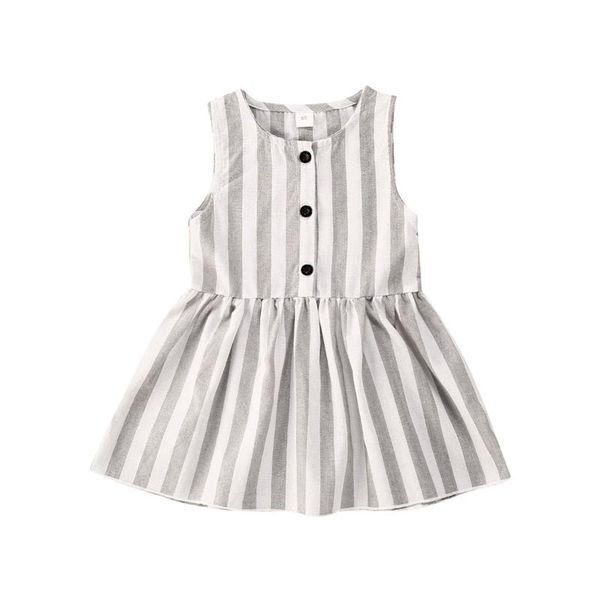 

fashion baby girls sleeveless dress summer children grey white stripes round collar button princess dress for travel vacation, Red;yellow