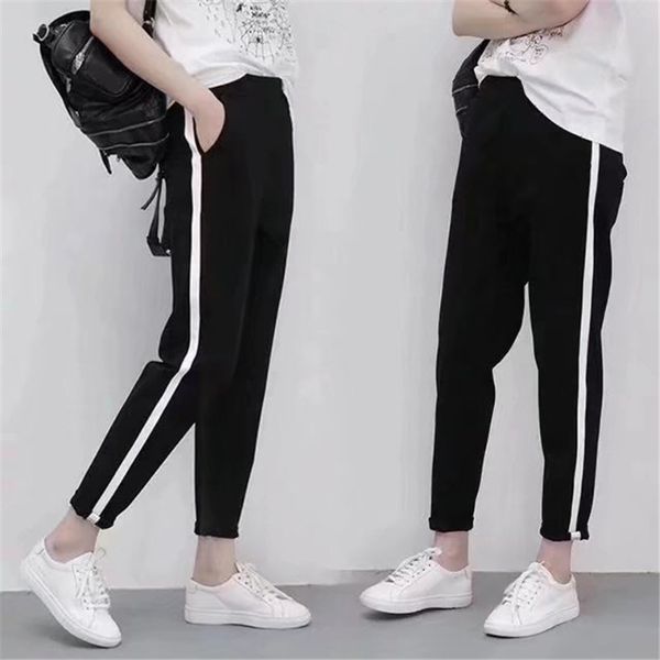 

pantalones de chándal de primavera 2019 para mujer, pantalones harem casuales, sueltos para mujer, a rayas neg, Black