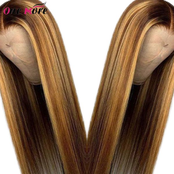 

lace wigs ombre honey blonde highlight 360 frontal wig brazilian straight remy hair color 4/27 pre plucked hairline for women, Black;brown