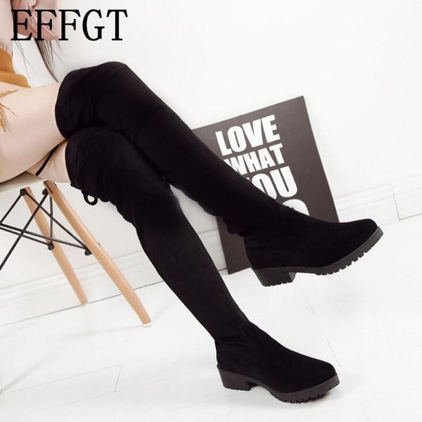 

effgt women shoes new over the knee thigh high black boots women motorcycle flats long boots low heel suede leather shoes