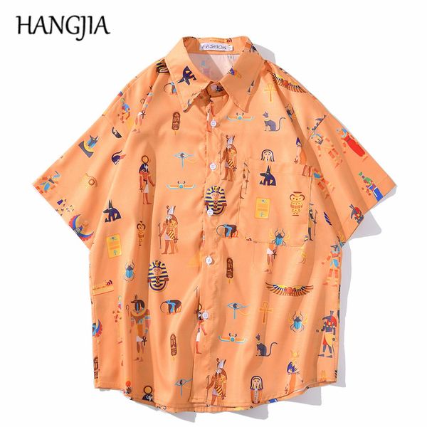

harajuku casual beach printed shirt for men summer short sleeve hawaiian shirts men seaside resort streetwear all-match shirts, White;black