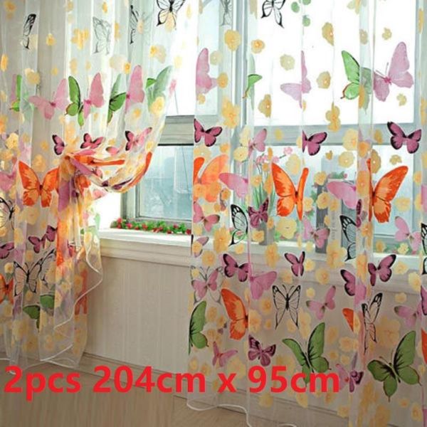 

2x beautiful window curtain butterfly sheer voile curtain door window panel drape room divider home 204 x 95cm