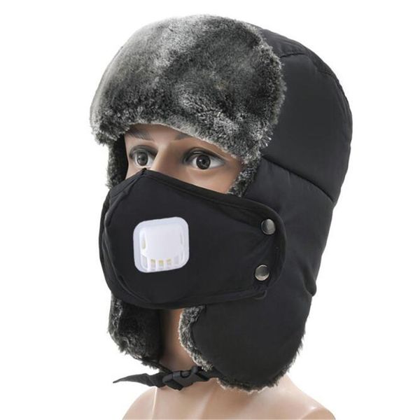 

kuulee skiing hat warm cotton-padded cap soft earflaps with breathable mouth face cover hemming, Black;white