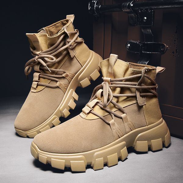 

new men's mid boots, autumn and winter 2019 thick bottom british style work clothes boots, desert boots, Black
