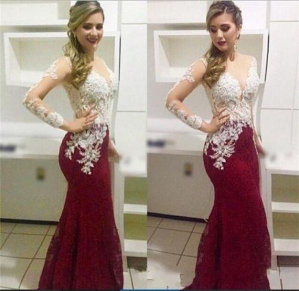 

Saudi Arabic Style Mermaid Prom Dresses Jewel Long Sleeve Appliques Beaded Illusion Bodice Evening Gowns Party Dress