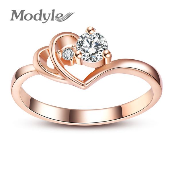 

wukalo 2019 cubic zirconia rose gold color wedding austrian crystal rings fashion heart ring for women gift, Slivery;golden