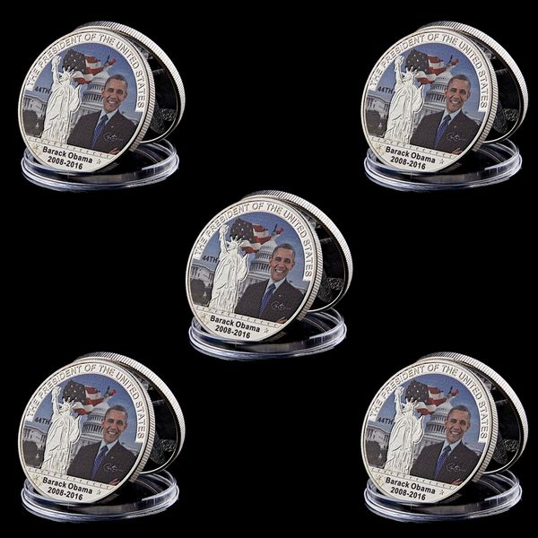 

5pcs us 44th president obama craft statue of liberty silver coin 999 plated art for collection business gift