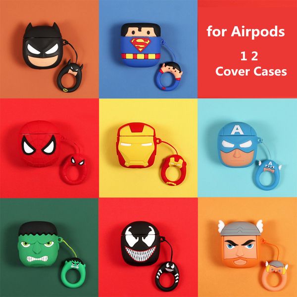 

hero cute 3d cartoon earphone bags for apple airpods case for airpods 12 wireless earbuds protective cover with hook