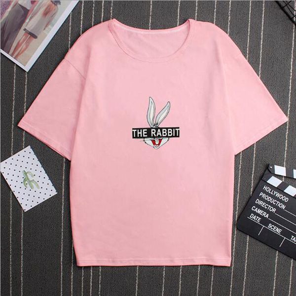 

дизайнер shirt женщины дизайнерская одежда смазливая кролик печати женщины весна лето новый стиль с коротким рукавом o шеи хлопка женщины то, White