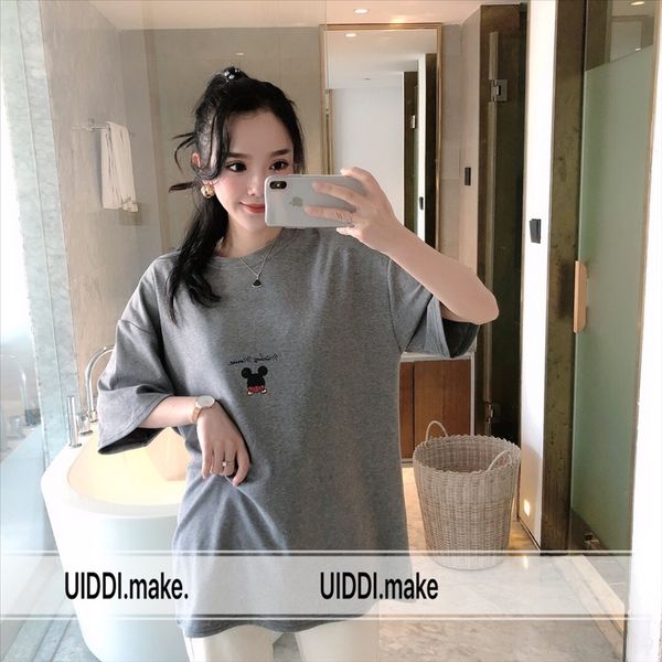 

2020 cotton short-sleeved t-shirt female slim loose round collar medium and long slimming rice, White