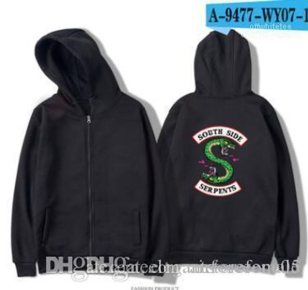

designer hooded zipper casual hoodies fleece pullovers riverdale mens cardigan sweatshirts, Black