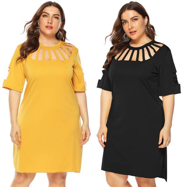

plus size womens designer dresses hollow out loose a line womens dress split elegant womens clothing, Black;gray