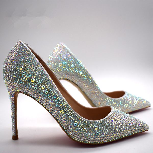 

fashion designer pumps pointy toe heels black silver crystals evening shoes wedding stiletto women high heels shoe