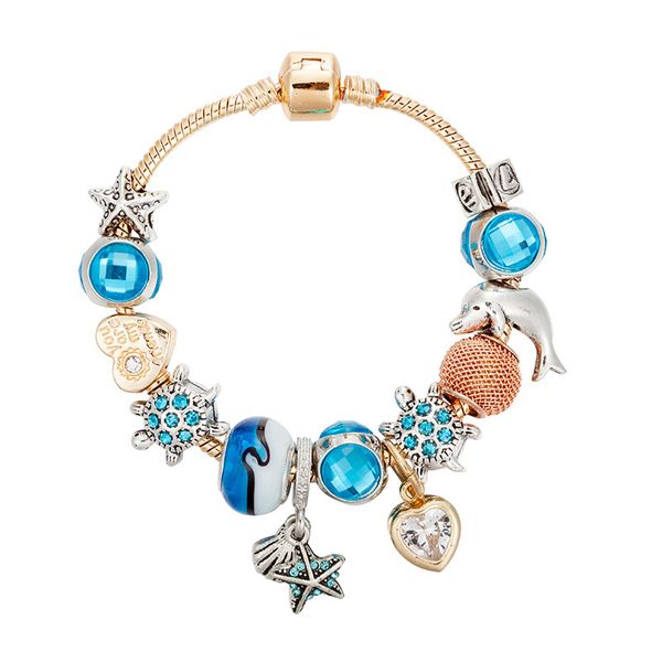 

fashion ale beads bracelets sea turtles charm bracelet diy starfish pendant love bracelets for women gifts jewelry wholesale, Golden;silver