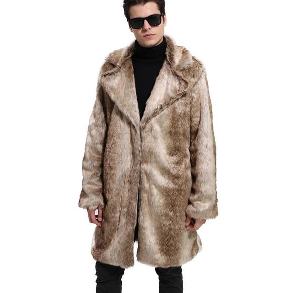 

2019 new men's winter faux fur jacket gown devil style long windbreaker thick warm fashion man leather fur coat, Black