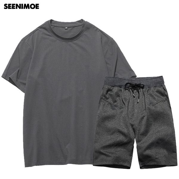 

seenimoe 2018 summer casual short tshirt mens sets sportsman wear two piece track suit for men sweatshirt + shorts, Gray