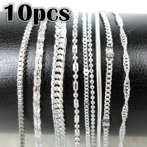 

christams gift 10pcs/5pcs/set women's silver color link chain necklace chain 40-45cm 2018 fashion long necklaces for men