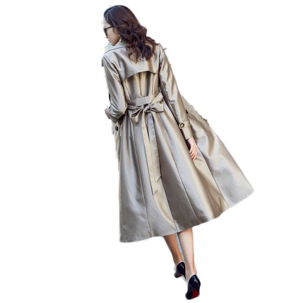 

2019 spring autumn women casual double breasted simple classic long trench coat female chic maxi windbreaker plus size 5xl m82, Tan;black
