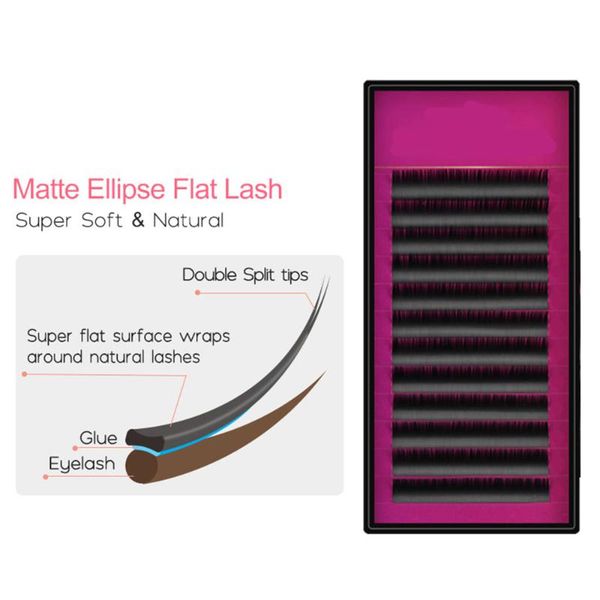 

flat lashes extension for professionals ellipse flat lash split tip profession soft silk quewel eyelash c/d curl