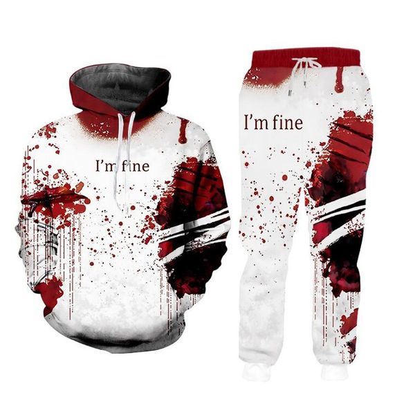 

новая мода мужчин для женщин я м fine забавный 3d повседневный печати hoodie + кальсоны, Black