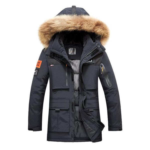 

men's medium long winter warm cotton padded jacket down cotton men's coat large wool collar hooded cotton padded jacket