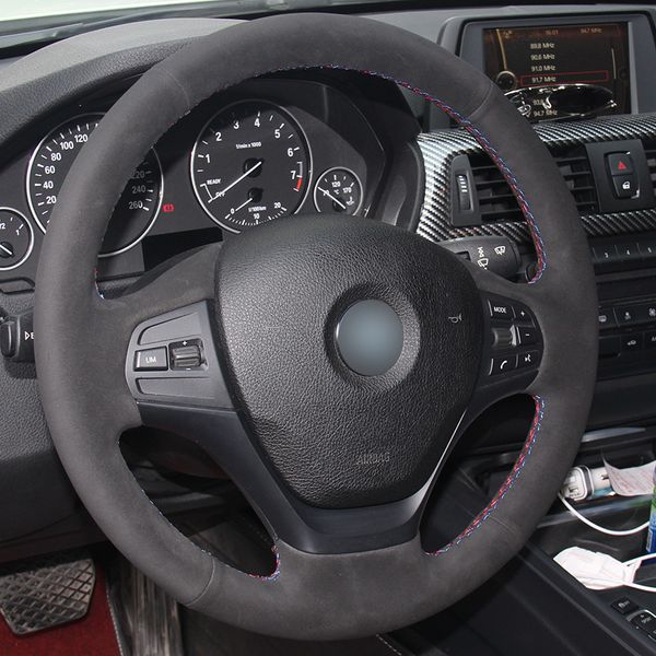 

diy hand sewing black suede car steering wheel cover for bmw f30 316i 320i 328i