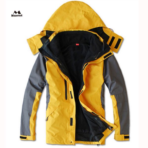 

men winter 3 in 1 waterproof fishing skiing warm trekking hiking climbing outdoor jacket thermal camping sport plus size fleece, Blue;black