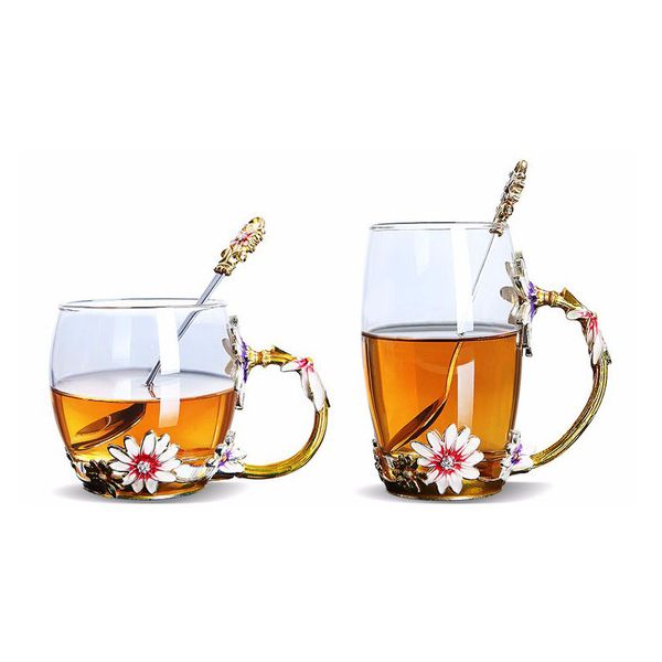 Esmalte Copo de Chá de vidro Daisy Flor Cristal Clear Café Caneca Aniversário Presente de Casamento Dia dos Namorados Valentim para namorada da esposa da mamã