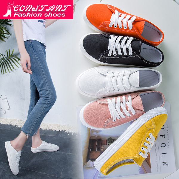 

new shoes woman canvas shoes breathable fashion women flat woman sneakers white ribbon baotou slippers women 688, Black