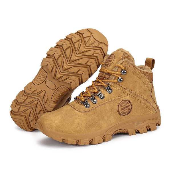 

winter shoes men snow boots outdoor warm plush flock leather booties boy ankle boots man outdoor sneakers flat platform botas, Black