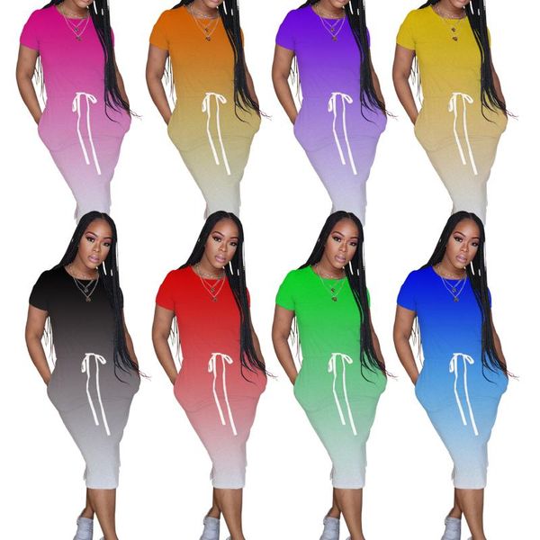 

casual dresses 2021 women summer elegant tie dye gradient print short sleeve night club party dress holiday vestidos gl6676, Black;gray