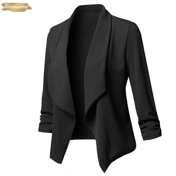 

women suit office work wear elegant ladies business ruched long sleeves cardigan coat open blazer front asymmetrical casual top, White;black